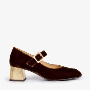 Penelope Chilvers Mid Mary Jane Velvet Shoe - Honey/Gold